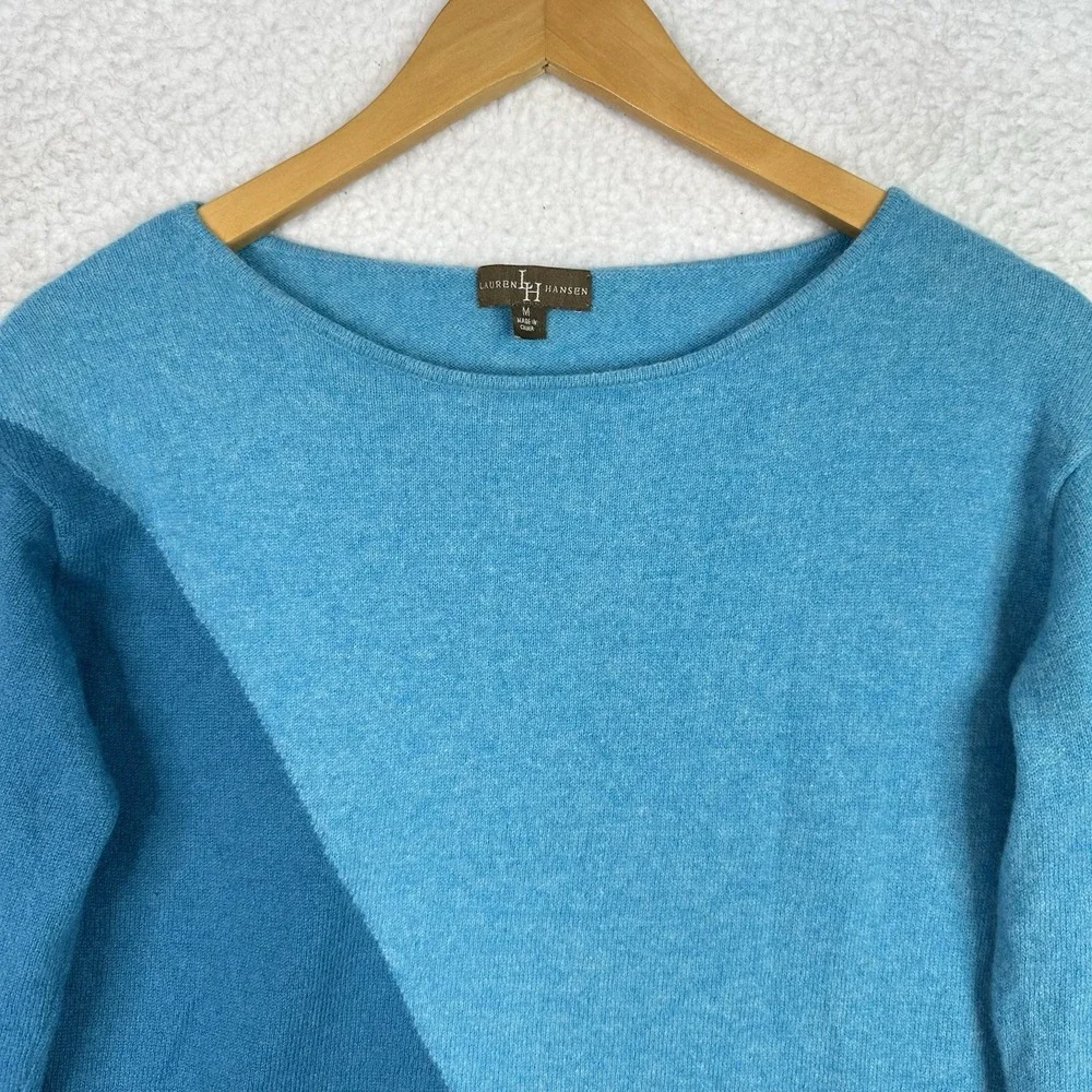 Lauren Hansen 100%‎ Cashmere Colorblock Sweater Women's Blue Pullover Luxury